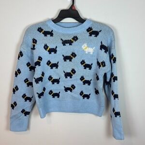 NEW Womens‎ Blue Netflix Stranger Things Scottie Dog Sweater Size MED NWT